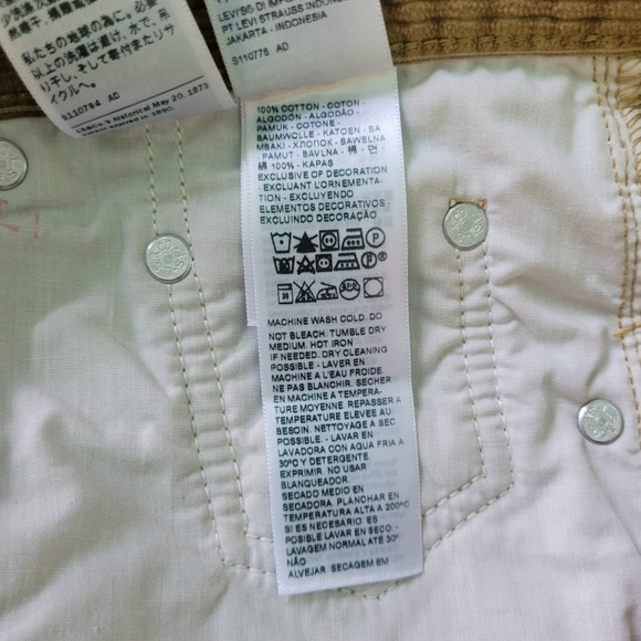 Levi's Corduroy Pants Mens 31x27 Tan Excellent Cutoff Raw Hem Casual 5-Pocket - Picture 12 of 14